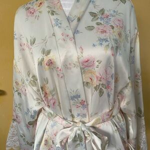 Dior Floral Satin Robe with Lace Trim